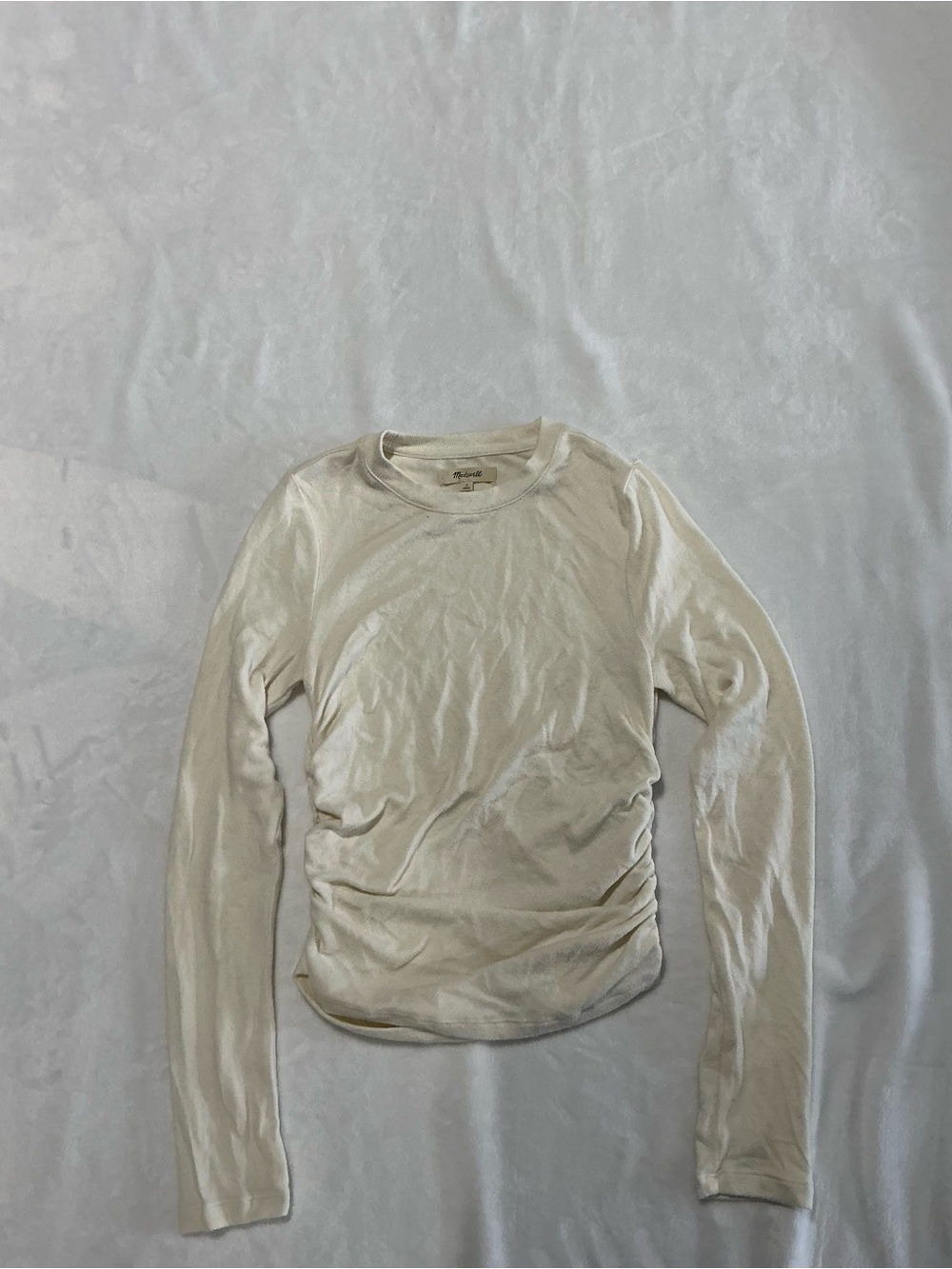 Madewell Long Sleeve Ruched Side Tee in Ivory/Cream
